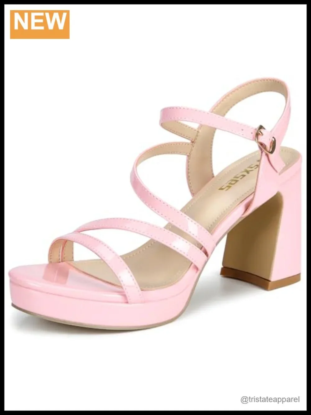 Platform Chunky Heels Ankle Strap Patent Leather PU Open Toe Dress Sandals